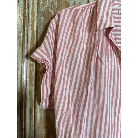 Madewell Women's Button Up Top Large Pink White Stripe Back Tie - Picture 3 of 11